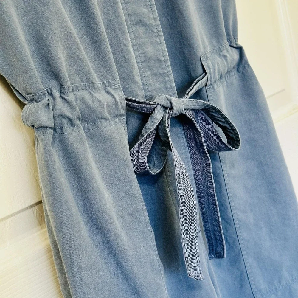 Rag & Bone Womens M Blue Lyocell Linen Utility Jumpsuit Wide Leg Belted Collared
